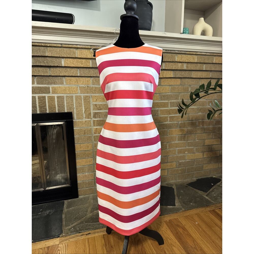 Calvin Klein Women's Pink-Orange ColorBlock Sleeveless Sheath Dress Sz 8 Spring